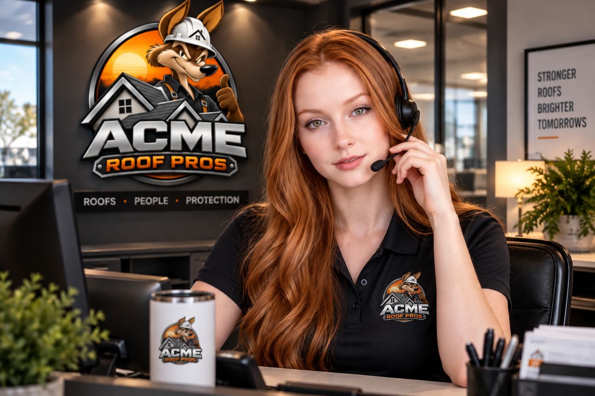 Taylor, the AI receptionist, at the front desk of Acme Roof Pros, the pretend roofing company used for the live demo